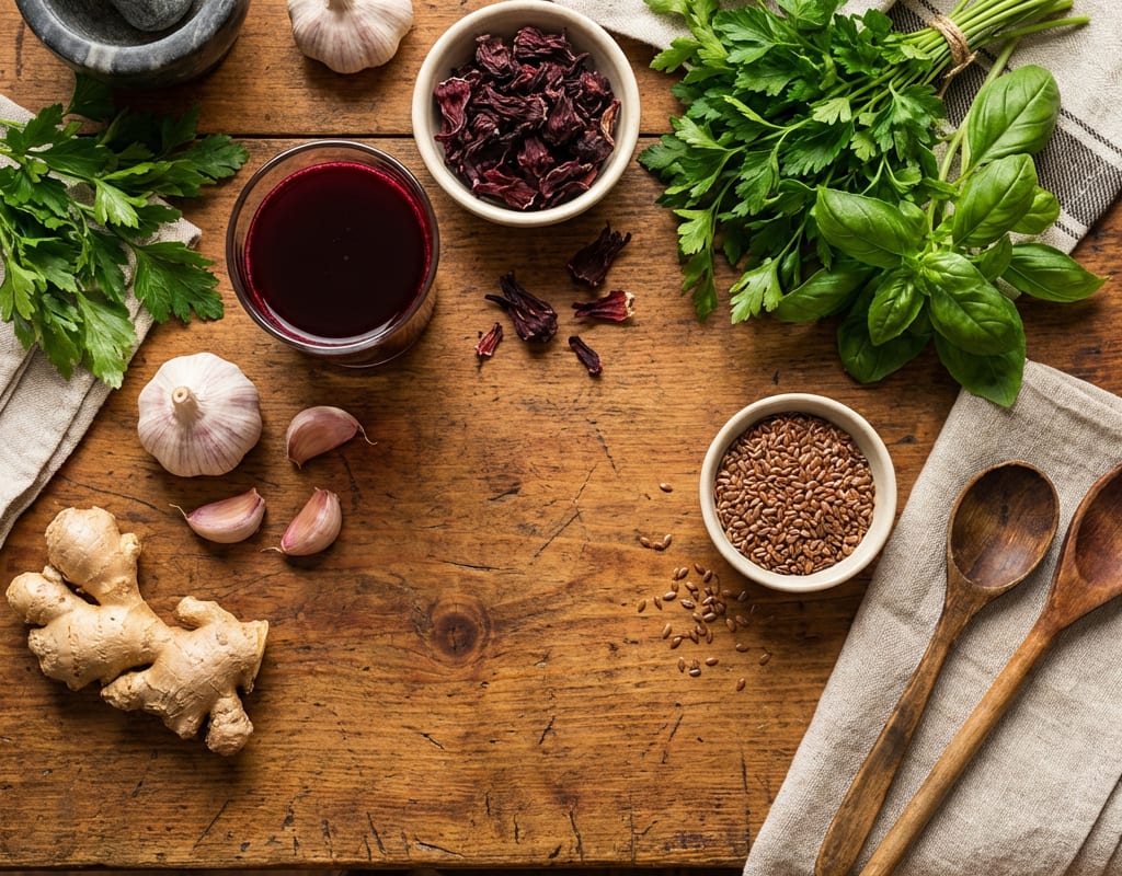 Natuerliche Hausmittel gegen Bluthochdruck wie Knoblauch Rote Beete und Kraeutertee