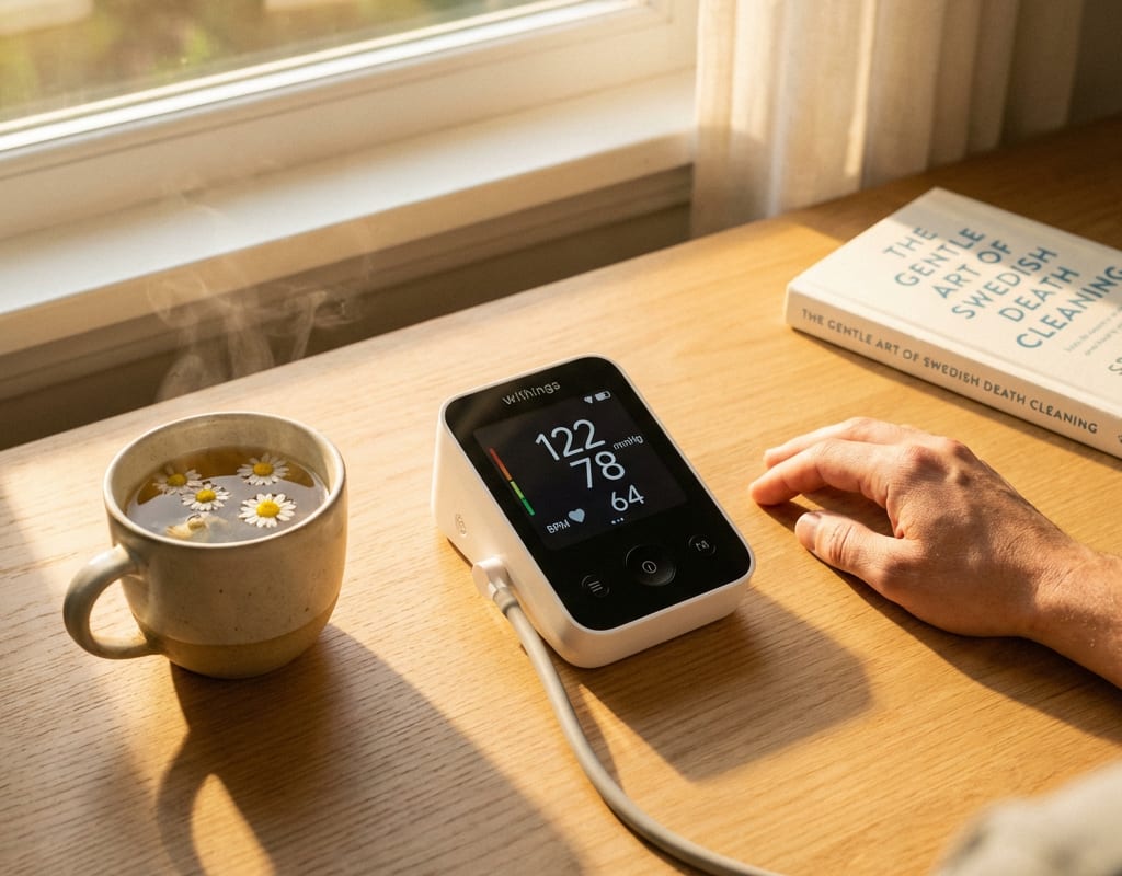 Arzt misst den Blutdruck eines Patienten mit einem modernen Blutdruckmessgeraet